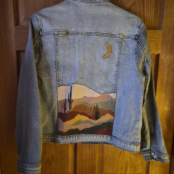 Denim Jacket with Multicolor Pattern - Picture 3 of 3